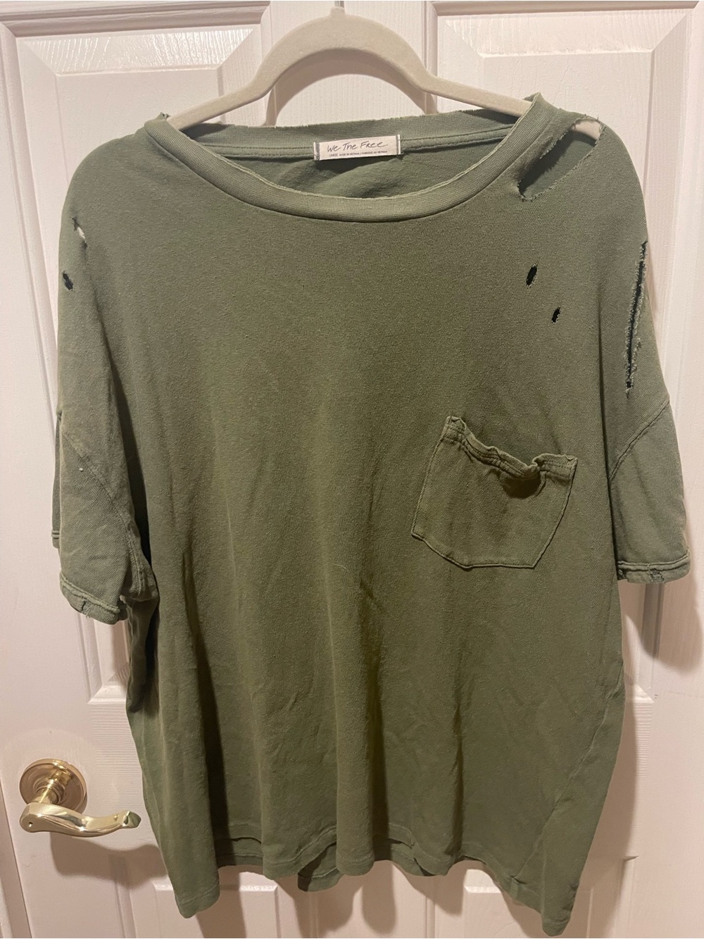 Free People We The Free Distressed Oversized Tee | Olive Green | Size Large